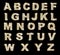 Brilliant latin letters on dark background