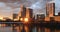 Brilliant sunset Austin Texas river bridge city skyline 4K 1037