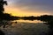 Brilliant sunset over freshwater lagoon