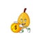 Bring coin loquat tropical fruit in cartoon mascot style