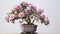 Bring forth the delicate elegance of the smallest mauve bonsai rose plant