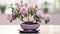 Bring forth the delicate elegance of the smallest mauve bonsai rose plant