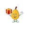 Bring gift loquat tropical fruit in cartoon mascot style