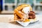 Brioche with ice cream in a Sicilian ice-cream shop