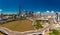 BRISBANE, AUS - Mar 19 2019: Brisbane and Southbank aerial view with William jolly and Kurilpa bridges, Queensland, Australia