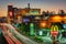 Brisbane, Australia - Famous XXXX brewery building illuminated at sunset