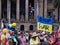Brisbane, Australia - March 6, 2022: Peaceful gathering and rally demonstration at King Geoge Square from the Ukrainian Community