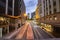 Brisbane, Australia - Saturday 28th April, 2018: View of traffic on Adelaide street in Brisbane CBD at night.