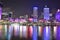 Brisbane city colourful lights over river
