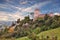 Brisighella, Ravenna, Emilia Romagna, Italy: hills landscape with the medieval castle Rocca Manfrediana