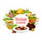 Britain cuisine vector meals, dishes round frame