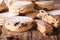 British biscuits: Welsh cakes with raisins and powdered sugar cl