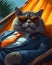British Boss Cat Chills in Tie and Sunglasses
