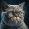 British breed cat with glasses. AI generated