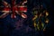 British, Britain, Pitcairn Islands flag on grunge metal background texture with scratches and cracks