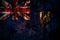 British, Britain, Saint Helena flag on grunge metal background texture with scratches and cracks