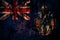 British, Britain, Tristan da Cunha flag on grunge metal background texture with scratches and cracks