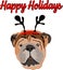 British Bulldog Vector art with words Happy Holidays