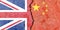 British and Chinese flag on a cracked wall-politics, war, conflict concept