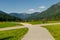 British Columbia, Canada - september, 2019 - Capilano River and the lions mountain with tourists