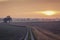 British Countryside Fields at Hazy Sunset