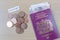 British Currency penny coins and passport with penny savings