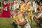 British fife and drum marches on Surrender Road at the 225th Anniversary of the Victory at Yorktown, a reenactment of the siege of