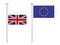 British flag flying at half-staff and eu flag at top - Brexit concept - UK and England economy after Brexit - isolated on white