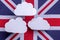 British flag with three white clouds floating above