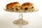 British fruit scone on a glass cake stand