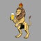 British Lion drinking beer, isolated. Funny royal heraldic symbol. Comic style vector illustration.