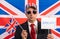 British male businessman Brexit banner
