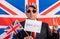 British male businessman Brexit banner