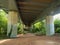 British motorway flyover bridge, viewed from beneath from an underpass