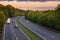 British motorway during sunset