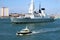 British navy ship leaving Portsmouth harbour