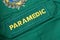 British paramedics`s NHS PARAMEDIC uniform badge.