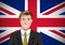 British people, ahead of the flag. Portrait of manager in flat design. Vector cartoon