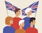 British people with Great Britain flag as a concept of patriotism, voting, protests, flat vector stock illustration with young,