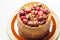 British pork pie topped with whole cranberries and  a rich ruby port jelly