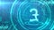 British pound symbol rotating on a cyan HUD background. Seamless loop.