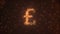 British pound symbol Â£ made from rotating glittering golden coins on dark background.