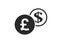 British pound to dollar currency exchange icon. banking transfer symbol