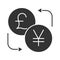 British pound and yen currency exchange glyph icon