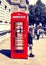 British red telephone box near Westminster tube station, London