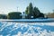 British roundabout under winter snow in england uk