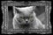 British shorthair or carthusian cat in silver frame