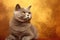 British Shorthair Cat On Gold Background. Generative AI