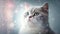 British Shorthair Cat Medium Shot White Pink Blue Magical Fantasy Bokeh. Generative AI