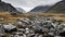 British Topographical Dystopian Landscape: Stream Flowing Through Mountain Rocks